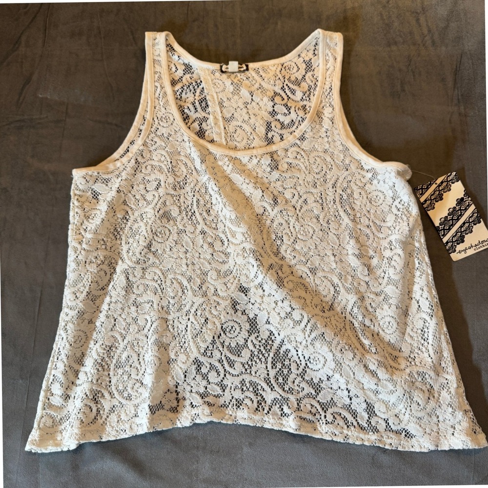 Eyeshadow Womens Tank Top M Ivory Lace Open Tulip Back Boho‎ Romantic Festival